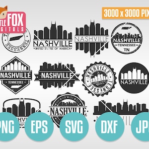 SVG NASHVILLE TN-postzegels. Svg-bestand Nashville knippen. Svg-Skyline Nashville. Silhouet-svg. Illustraties Nashville. Vector pictogram Logo ontwerp Post.