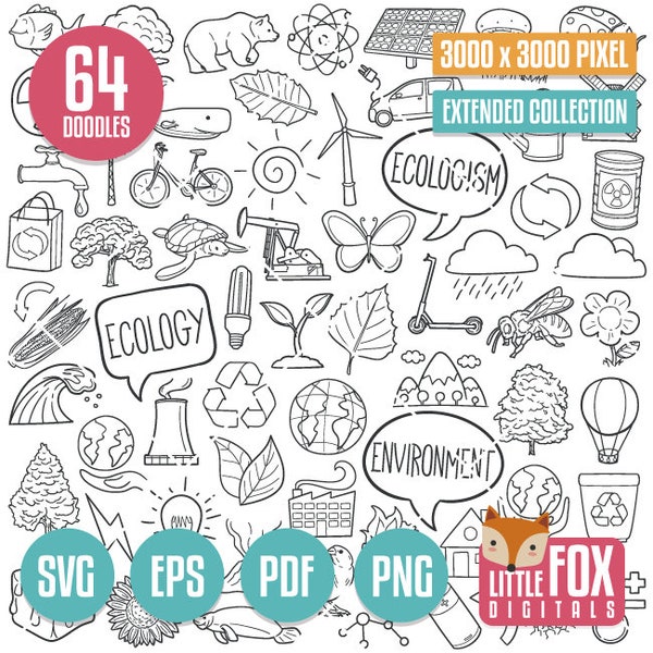 ECOLOGY, SVG doodle icons vector. Recycling Doodle Eco World. Nature Set Sketch Line Symbol Ecologist Hand Drawn Collection Scribble Sketch.