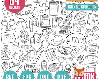 DETECTIVE SVG Doodle Icon Vector. Private Ivestigator Illustration Clipart. Crime Hand Drawn Line Art. Spy Design Artwork Sketch Cut.