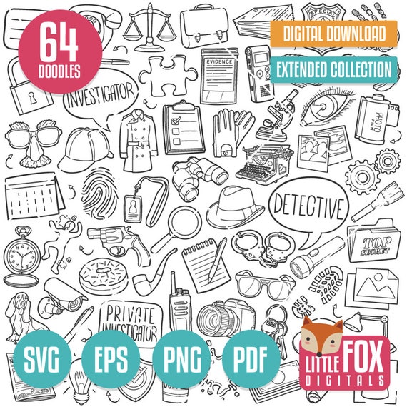 DETECTIVE SVG Doodle Icon Vector. Private Ivestigator Illustration.