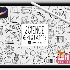 SELLOS DE CIENCIA, pinceles de procreación, íconos de biología, garabatos de química de paquetes. Stem Laboratory Digital Sticker Planner Scrapbooking Set.