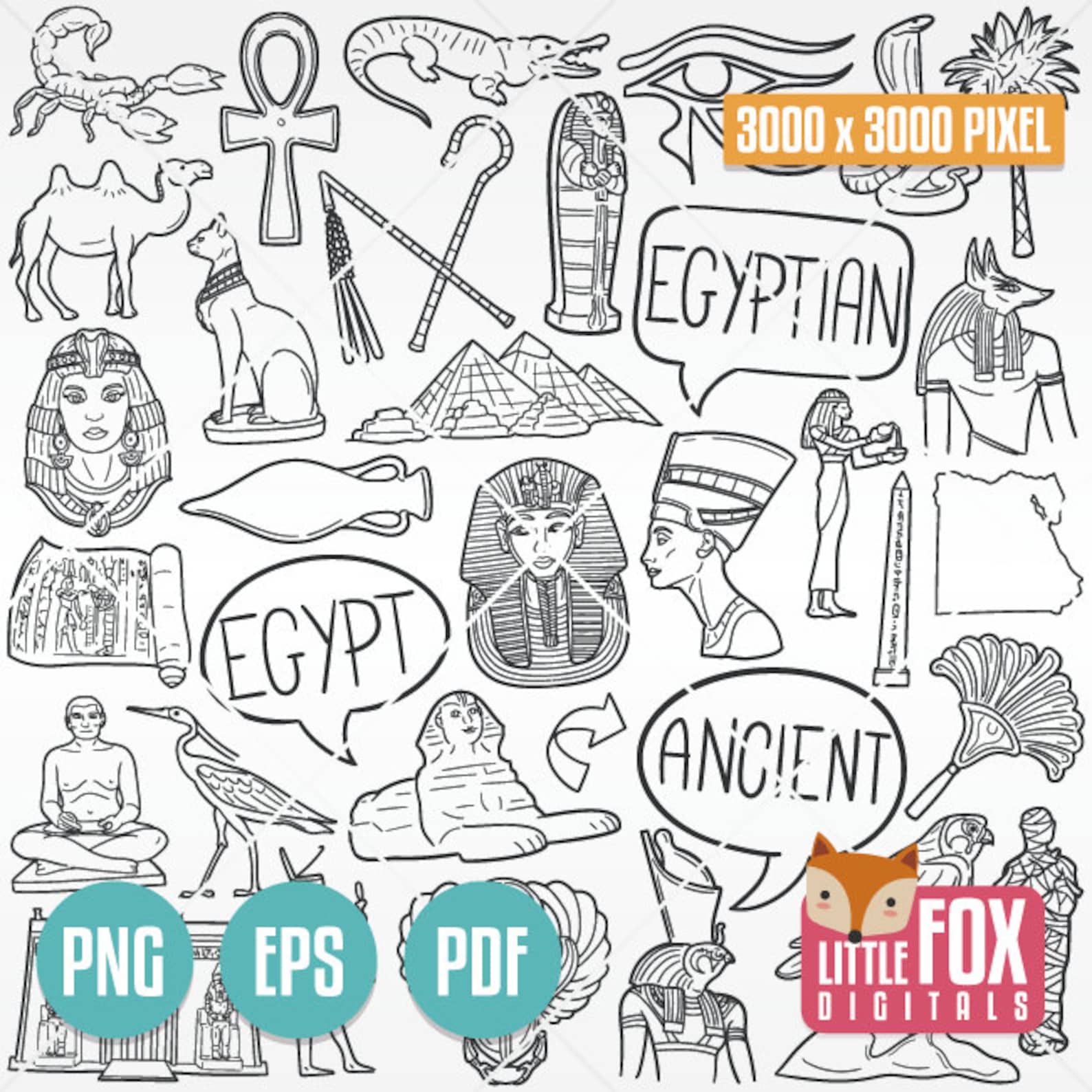 EGYPT History Doodle Icon Vectors. Egyptian Pyramids Age Etsy