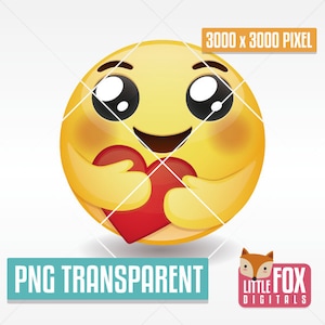 HUGGING HEART Emoji Smile. Facebook Emoticon Clip Art Set Digital Illustration Scrapbook. Art Rekwizyty Do Wydrukowania Przezroczysty Projekt Smiley.
