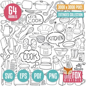 KITCHEN, SVG Doodle Vektor Icons. TOOLS Kochartikel von Küchenartikeln. Doodle Icons Clipart Set. Coloring ClipArt. Skizze Scribble.