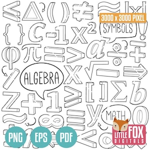 ALGEBRA, doodle vector icons. Math Subject School Symbols Doodle Icons Clipart. Set Hand Drawn Line Art Design Clip Art Coloring Sketch.