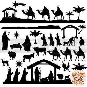 SCENA BOŻEGO NARODZENIA Dzieciątko Chrystus Clipart Scena Bożego Narodzenia Krippe Zestaw Cyfrowa ilustracja Scrapbook Do Wydrukowania Przezroczysty PNG.