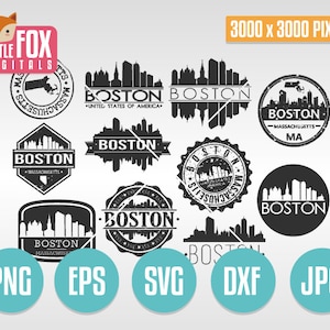 SVG BOSTON Stamps. Svg Cut File Massachusetts. Svg Skyline Boston. Silhouette svg Boston. Clip art Boston Logo. Vector Icon Logo Design Post