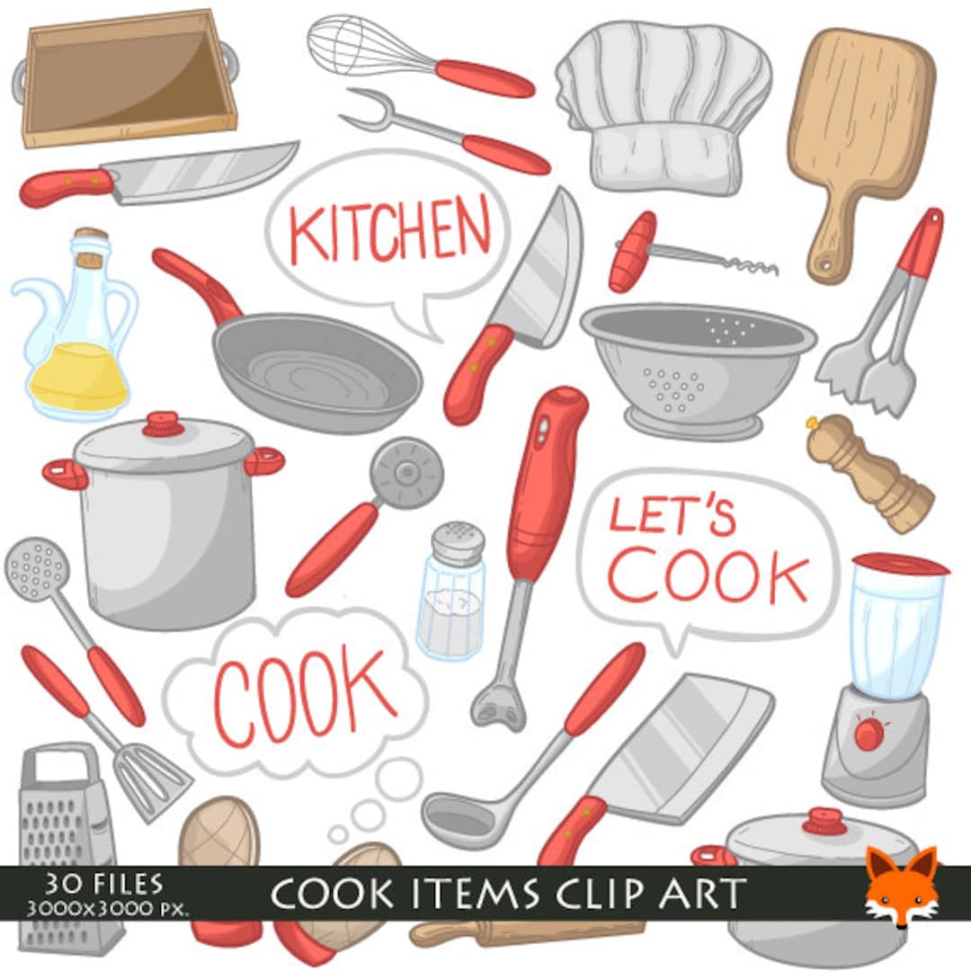 Cook Objects Kitchen Items Isolated Doodle Icons Clipart Scrapbook Set ...