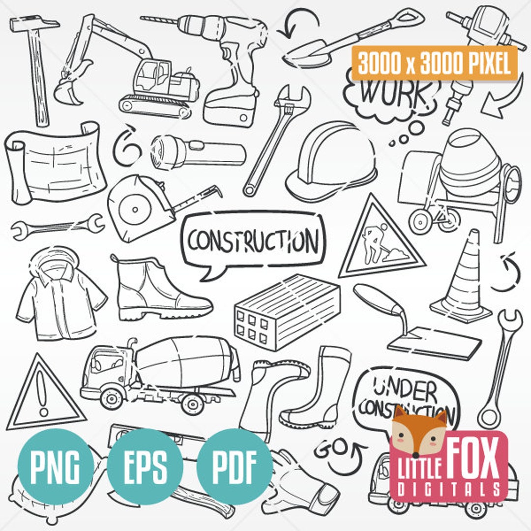 CONSTRUCTION Doodle Icons. Work Tools and Vehicles Doodle Icons Clipart ...