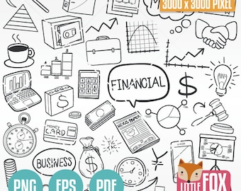 Zakelijke financiën doodle pictogrammen, vectorillustraties (PNG EPS PDF)