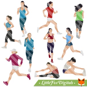 Corredores Meninas / Mulheres Esporte Urbano Silhueta Clipart Conjunto Ilustração Digital Scrapbook Design Scrapbooking Transparente PNG