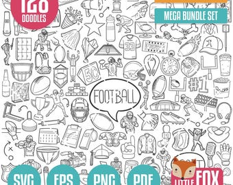 MEGA BUNDLE FOOTBALL svg Gekritzel-Symbole. Illustration Clipart, Sammlungs-Set Hand gezeichnet Linie Kunst, Design Clip Art Färbung Skizze.