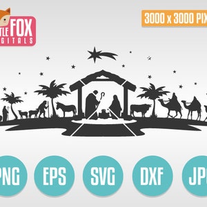 SVG NATIVITY SCENE. Clipart Silhouette Cut File. Cricut Christmas Illustration. Manger Vector Nativity Christianity Christmas. Cut File Svg.