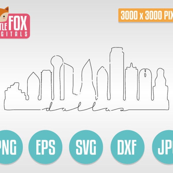 SVG Skyline DALLAS TEXAS. Skyline City Doodle One Line. Dallas Linear Minimalistic Silhouette. Dallas Sketch Design Silhouette Vector.