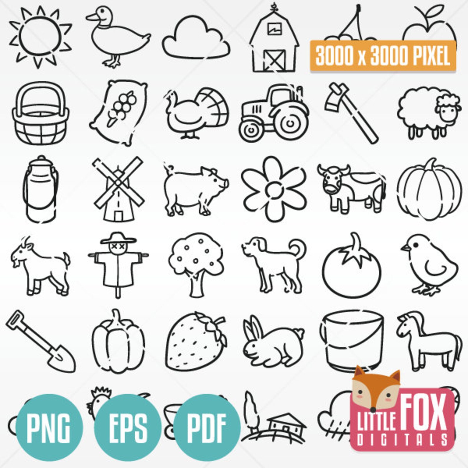 FARM ANIMALS Doodle Vector Icons. Farmer Tools Vector Doodle - Etsy