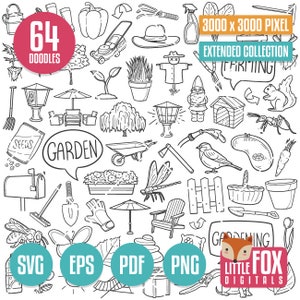 JARDIN SVG, icônes vectorielles doodle. Jardinage Doodle Clipart Scrapbooking. Ensemble d'outils pour la maison à colorier dessinés à la main. Griffonnage de dessin au trait horticole.