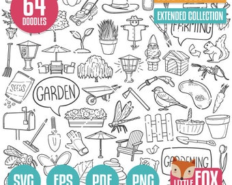 GARDEN SVG, doodle vector icons. Gardening Doodle Clipart Scrapbook. Home Tools Set Coloring Hand Drawn. Horticulture Line Art Scribble.