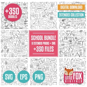 SVG SCHOOL Bundle. Back to School Doodle Icons. Cut File Clip Art Doodle. Coloring Hand Draw Vector Scrapbook. School Subjects Collection.