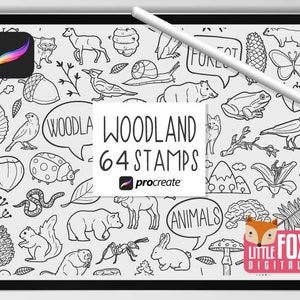 WALDTIERE STEMPEL, Procreate Brushes, Animal Icons Bundle Doodles. Wald wilde Tiere Clipart Digital Planner Scrapbook Set Färbung.