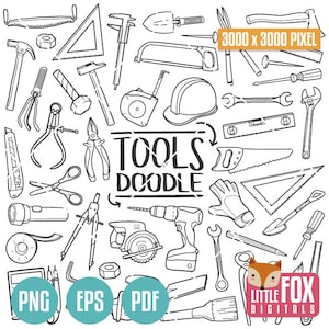 WERKZEUGE Brico Hausreparatur, DIY Icon Clipart. Traditionelle Doodle Icons Clipart Scrapbook Hand gezeichnet Linie Kunst Design Set Kunstwerk Clip Art Skizze