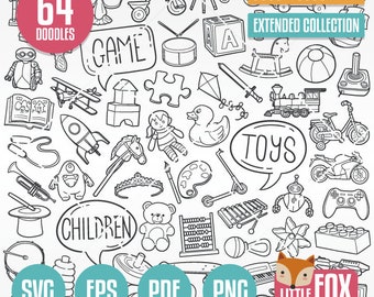 TOYS SVG Children Game and Play Children Toys. Kids and Baby Doodle Icons Clipart Scrapbookt. Hand Drawn Line Art Playing Artwork Coloring.