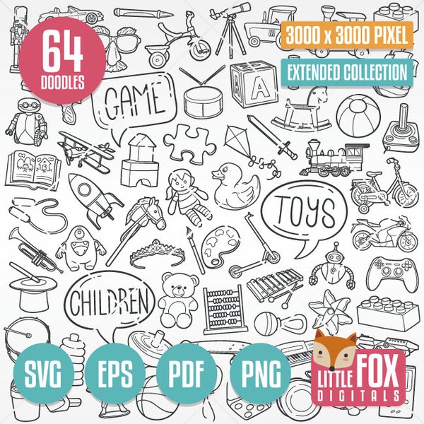 TOYS SVG Children Game and Play Children Toys. Kids and Baby Doodle Icons Clipart Scrapbookt. Hand Drawn Line Art Playing Artwork Coloring.