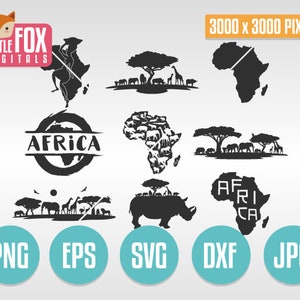 Silhouette Africa in formato SVG. Silhouette Africa in formato SVG con design tagliabile. Silhouette Cameo. File Silhouette Cricut. File di taglio Africa. Scena Africa con animali in formato vettoriale.