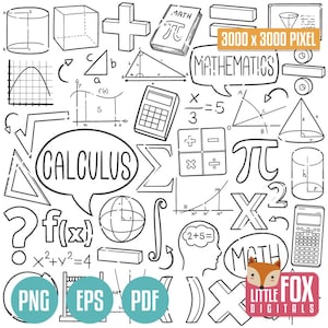 CALCULUS, doodle vector icons. Math Subject School Symbols Doodle Icons Clipart. Set Hand Drawn Line Art Design Clip Art Coloring Sketch.