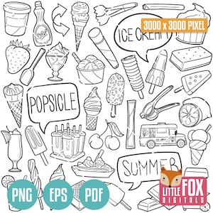 ICE CREAM and POPSICLE, doodle vector icons. Sugar Ice Cream Shop Doodle Icons Clipart. Summer Candies Coloring Clip art Sketch Scribble.