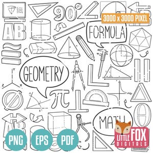 GEOMETRY, doodle vector icons. Math Subject School Symbols Doodle Icons Clipart. Set Hand Drawn Line Art Design Clip Art Coloring Sketch.
