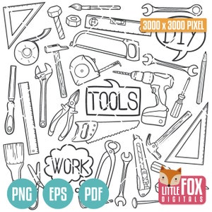 HERRAMIENTAS, BRICOLAJE, Íconos de garabatos. Herramientas para el hogar, trabajo, iconos de garabatos, clipart, álbum de recortes. Ilustraciones dibujadas a mano, clip art, garabatos, bocetos, diseño de álbum de recortes.