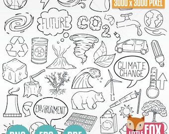 CLIMATE CHANGE, doodle vector icons. Natural Disasters Doodle Icon Clip art. Environment Symbols Set Illustration Hand Line Scribble Design.