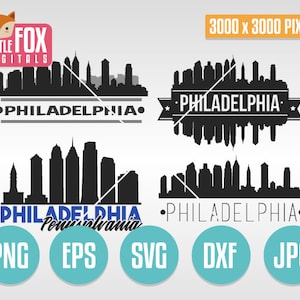 VECTEUR SVG PHILADELPHIE Pennsylvanie, États-Unis. Couper le fichier Skyline City Coast Silhouette Clipart Set Illustration numérique. Couper le fichier Svg Eps.