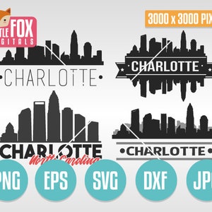 SKYLINE CHARLOTTE SVG. Caroline du Nord, États-Unis. Couper le fichier Skyline City. Silhouette de la ligne d'horizon de Charlotte. Charlotte Nc Cut Design Silhouette vecteur.