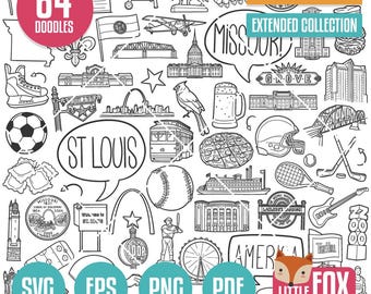 ST LOUIS SVG doodle vector icons. Saint Louis City Building clipart, St Louis Missouri Coloring Line Art. Tourism Hand Drawn Scribble Design
