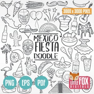 5 von MAYO, Mexikanische Party Doodles. Mexiko Fiesta Icons Clipart Sammelalbum. Objekte Hand gezeichnet Line Art Design. Kunstwerk Clip Art Ausmalen.