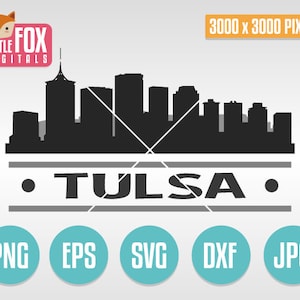 Silueta SVG del horizonte de la ciudad de TULSA. Tulsa, Oklahoma, EE. UU. Archivo de corte del horizonte de la ciudad de Tulsa. Silueta del horizonte de Tulsa. Diseño de corte vectorial de silueta de Tulsa.