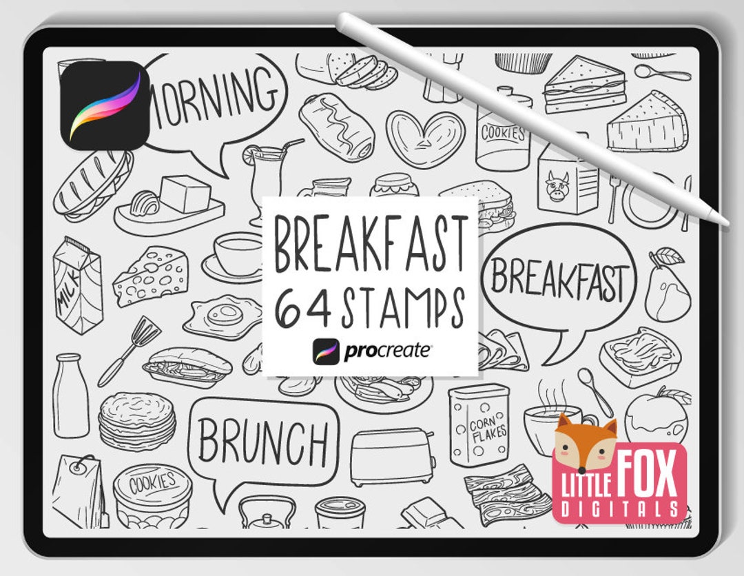 BREAKFAST STAMPS, Procreate Brushes, Brunch Food Icons, Cooking Bundle ...