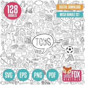 MEGA BUNDLE TOYS Svg doodle vector icons. Illustration Clipart, Collection Set Hand Drawn Line Art, Design Clip Art Coloring Sketch.