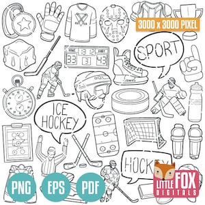 EIS HOCKEY, Sport Doodle Vektor-Icons. Doodle Icons Clipart Scrapbook Set Hand gezeichnet Linie Kunst. Design Set Artwork Clip Art Malvorlagen.