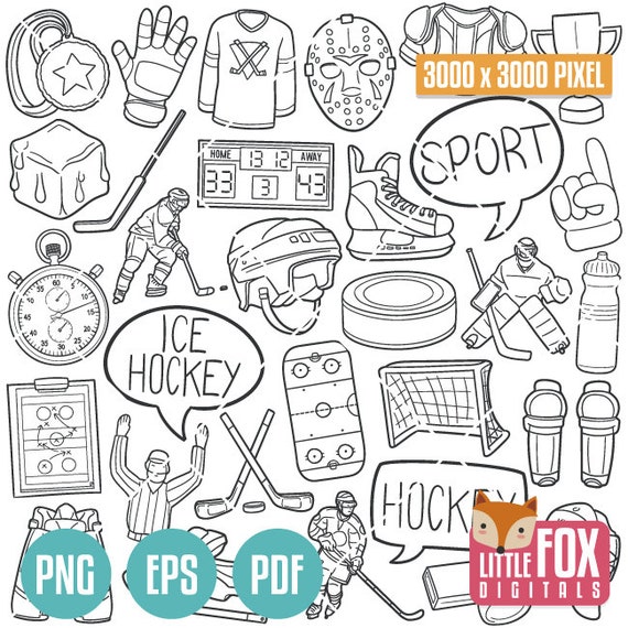 ICE HOCKEY Sport Doodle Vector Icons. Doodle Icons Clipart Etsy
