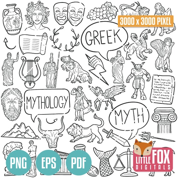 GREEK MYTHOLOGY Doodle Icon Vectors. Ancient Gods Design Etsy