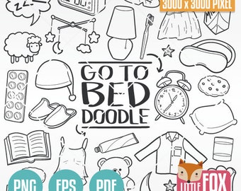 Sleep Doodle Icons: Hand-Drawn Clipart Set (PNG, EPS, PDF)