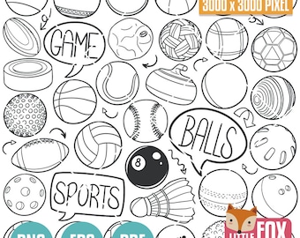 SPORT BALLS, vector doodle icons. Activity Game Doodle Icons Clipart Player Sports  Set Coloring Hand Drawn Digital Scribble Sketch Design.