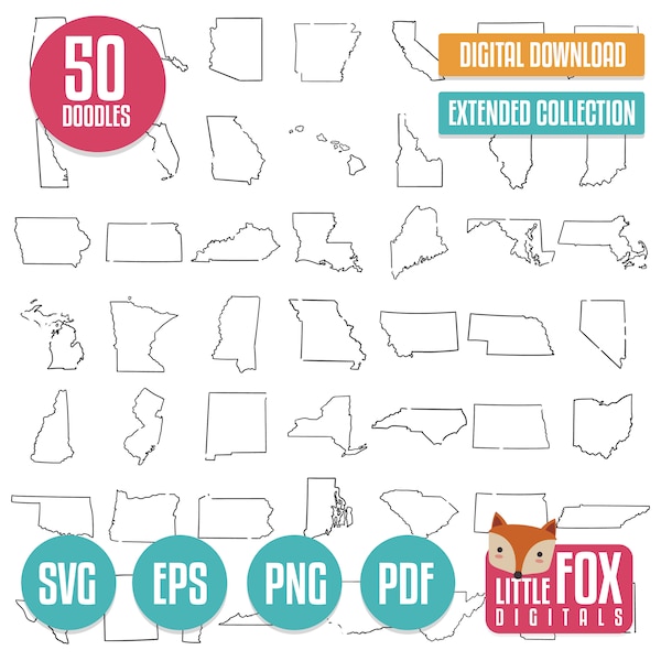 State Map SVG, State Map doodle vector icons Clip Art. USA Doodle Icons Clipart. US Hand Drawn Line. United states of America Design.