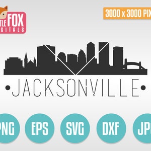 SVG JACKSONVILLE FL, Florida Skyline América Ciudad Silueta Clipart Conjunto Ilustración Digital Álbum de Recortes Archivo de Corte Vectorial, Punto de Referencia de Álbum de Recortes.