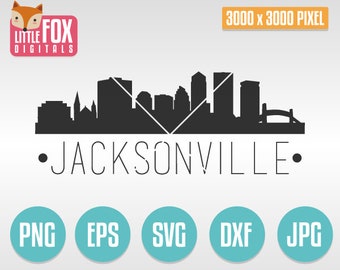 SVG JACKSONVILLE FL, Florida Skyline America City Silhouette Clipart Set Digital Illustration Scrapbook Vector Cut File, Scrapbook Landmark.