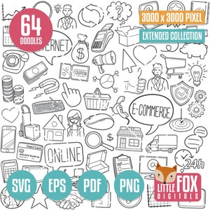 E-COMMERCE BUNDLE SVG, Doodle Icons. Web Bussines Market Online Internet Shop Doodle Icons Clipart Hand Drawn Line Art Design Set Artwork.
