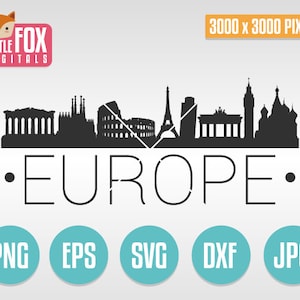 SVG VECTOR EUROPE. Cut File Skyline Europe Monuments. Silhouette Europe Svg. Skyline Silhouette Europe. European Monuments Cut File Vector. 画像 1