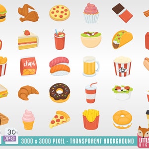 Fastfood Doodle Clip Art Illustratie. Restaurant maaltijdmenu Clipart Hand tekenen Emoji Set. Emoticon pictogram symbool PNG-achtergrond transparant.